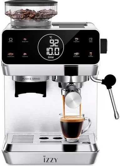Izzy Μηχανή Espresso Αυτόματη 1500W Πίεσης 20bar με Μύλο Άλεσης Μαύρο IZ-6029