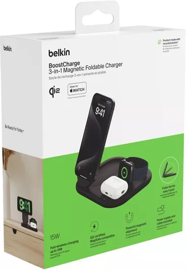 Belkin Ασύρματος Φορτιστής Qi2 15W Μαύρος (BoostCharge 3-in-1 Magnetic Foldable)