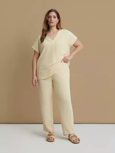 Mat Fashion Γυναικείο Ψηλόμεσο Κρεπ Παντελόνι με Λάστιχο σε Tapered Γραμμή Μπεζ