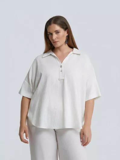 Mat Fashion Γυναικεία Καλοκαιρινή Μπλούζα Λινή Κοντομάνικη Εκρού