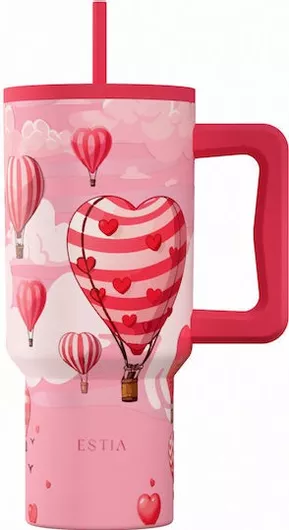 Estia Straw Tumbler XL Save The Aegean Handled Tumbler Θερμός Ανοξείδωτο BPA Free με Καλαμάκι & Λαβή 900ml Love Ascend