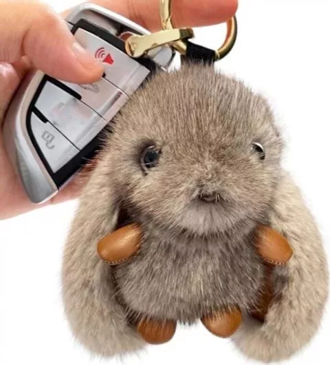 Fluffy Gray Bunny Keychain Brl340sz