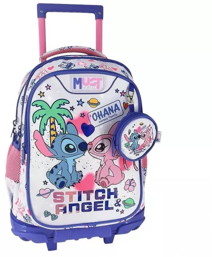 Must Team Stitch Σχολική Σχολική Τσάντα Τρόλεϊ Δημοτικού με Θήκη για Παγούρι 30lt