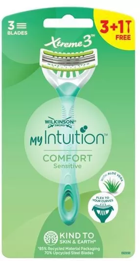 Wilkinson Sword My Intuition Ξυραφάκια Σώματος Σώματος μιας Χρήσης με 3 Λεπίδες & Λιπαντική Ταινία για Ευαίσθητες Επιδερμίδες 4τμχ