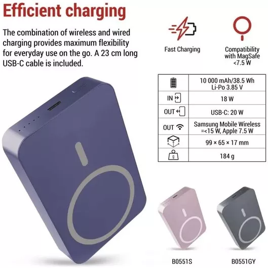 Emos B0551BL MagSafe Power Bank με 1x Θύρα USB-C 10000mAh 20W Μπλε